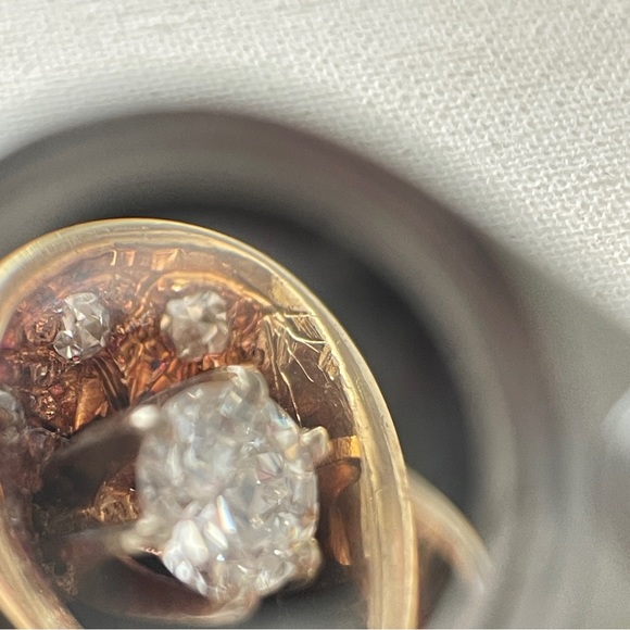 Vintage 14kt Gold European Cut Diamond & Blue Diamond Sz 7.75 Toi Et Moi Ring - Picture 6 of 11